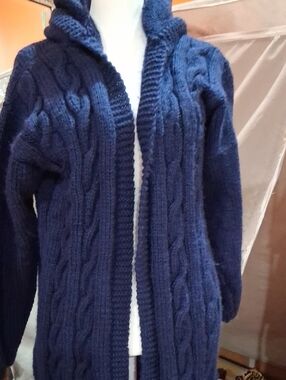 Chunky Cable-Knit Hooded Cardigan - Navy